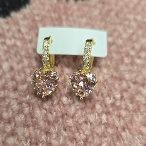 Planet Gold Heart Earrings with Pink Stones